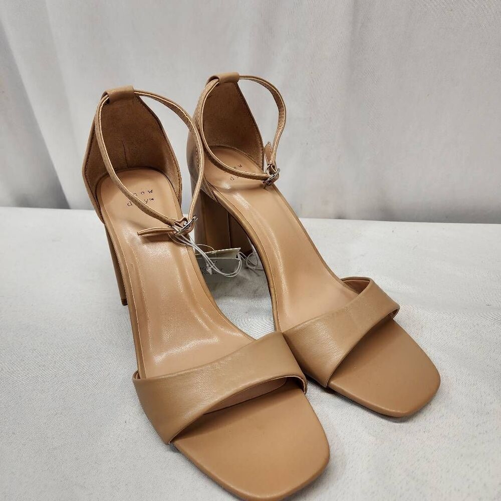 A New Day Women's 11 Nude Shelly Heels Memory Foam Insole Block Heel Open Toe